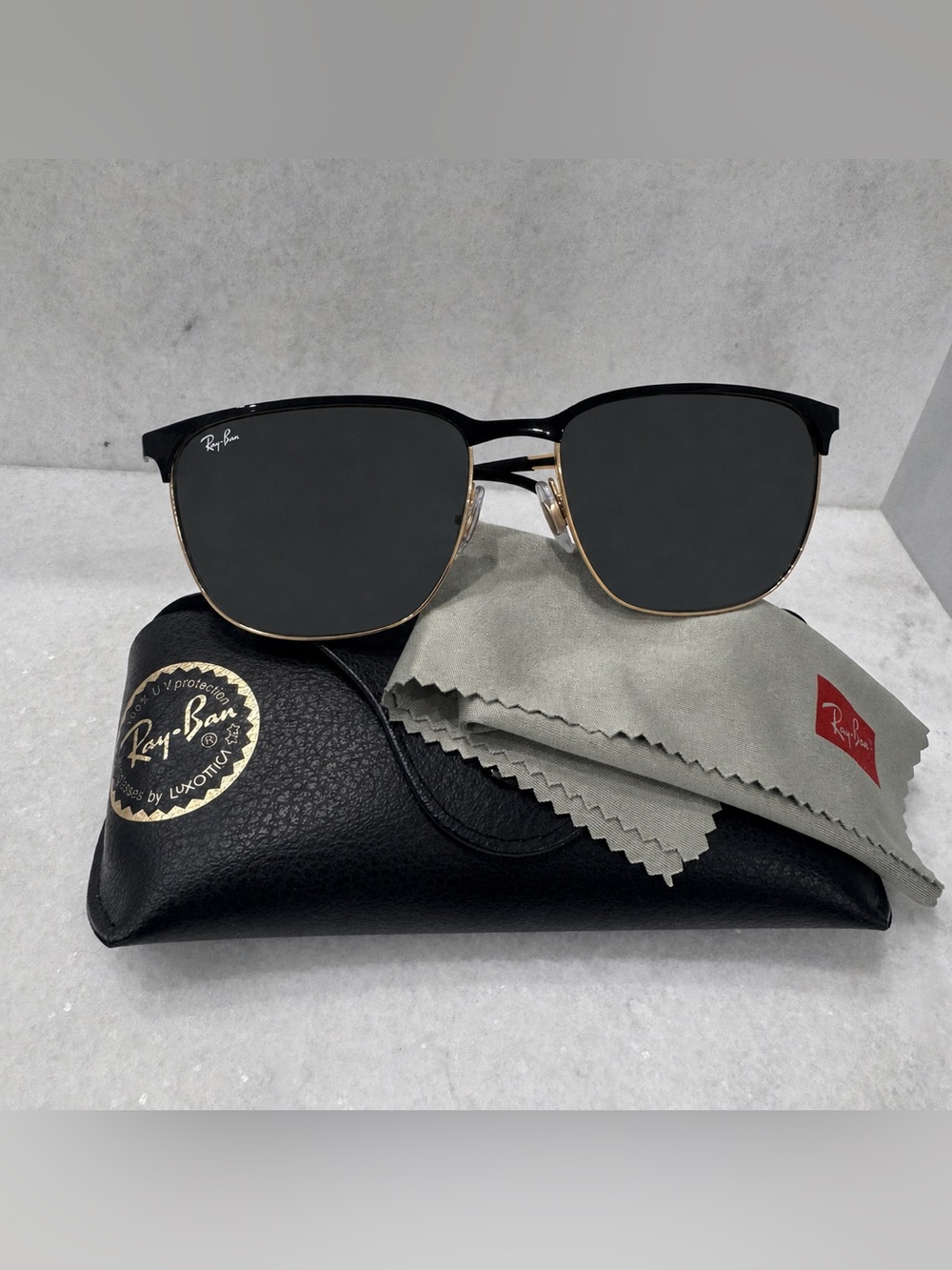 Ray-Ban Black and Gold Half-Rim Sunglasses